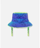 Deux par Baby Boys Printed Beach Hat Vibrant Blue And Green Dino