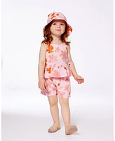 Deux par Big Girls Printed Tank Top And Short Muslin Set With Frills Pink Coral Flowers