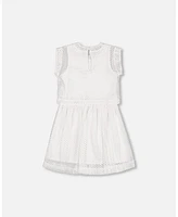 Deux par Big Girls Bi-Material Mesh And Organic Cotton Dress Snow White