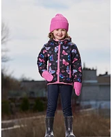 Deux par Big Girls Printed Quilted Mid-Season Jacket Multicolored Butterflies On Black Background