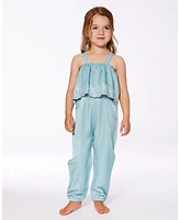 Deux par Baby Girls Chambray Jumpsuit With Embroidery Light Blue