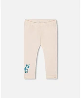 Deux par Baby Girls Organic Cotton Legging Cream With Blue Flowers