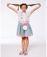 Deux par Big Girls Bi-Material Dress With Mesh Skirt Multicolored Tie Dye And White