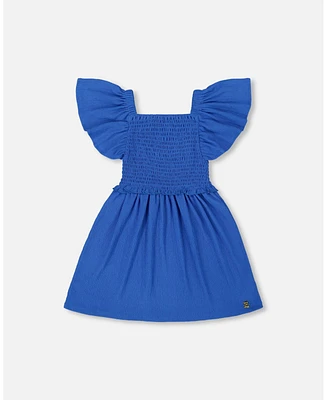 Deux par Big Girls Textured Smocked Dress Royal Blue