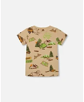Deux par Big Boys Printed Organic Cotton Tee Camping Beige