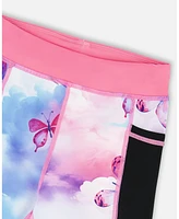 Deux par Girls Printed Athletic Leggings Pink, Blue And Butterflies