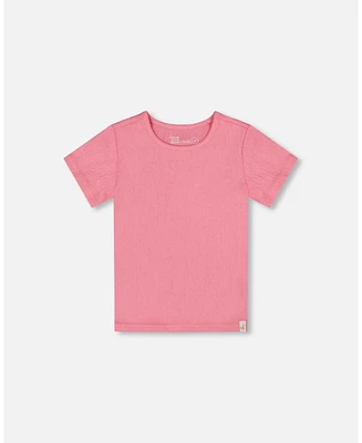 Deux par Big Girls Crinkle Short Sleeve Top Candy Pink