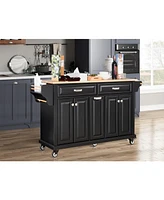Kitchen Island with Wooden Top and Spacious Storage Options