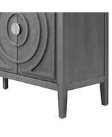 Retro Sideboard with Circular Groove Design and Round Door Handles for Entrance, Dining, or Living Room