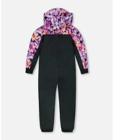 Deux par Toddler Girls Mid-Season One-Piece Outerwear Black With Pink And Orange Flowers - Toddler|Child