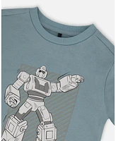 Deux par Big Boys Organic Cotton Graphic Tee Grayish Teal And Robot