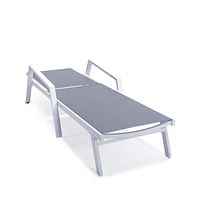 Marlin Patio Chaise Lounge Chair With Armrests in White Aluminum Frame