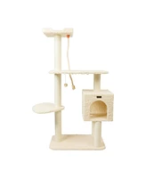 Armarkat Faux Fur Covered Real Wood Cat Scratch Furniture, 57inch Height Beige Kitty Playing Centre A5708