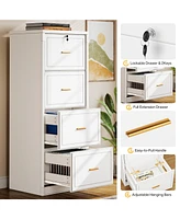 Tribesigns 4-Drawer File Cabinet, Vertical Filing Cabinet with Lock, Wood Storage for Home Office,Locable A4/F4/Letter/Legal