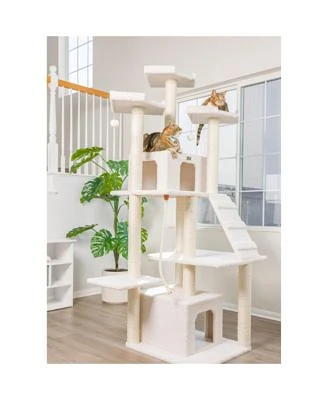 Armarkat B8201 Classic Real Wood Cat Tree In Ivory Jackson Galaxy Approved Multi Levels With Ramp Three Perches Rope Swing Two Condos