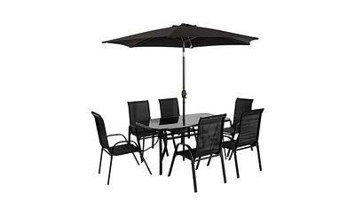 Outdoor Dining Table and Chair Set with Umbrella Complete Patio Furniture for 4-6 People