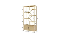 Stylish Rattan Bookshelf with 7 Shelves and Storage Cabinet