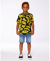 Deux par Toddler Boys Printed Organic Cotton Tee Black And Yellow Smile - Toddler|Child