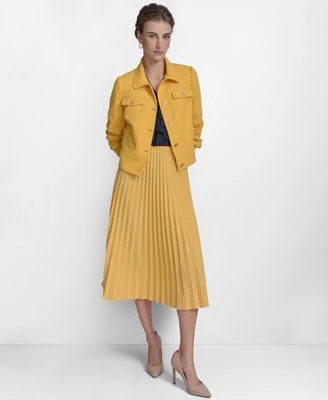Tommy Hilfiger Womens Boucle Trucker Jacket Ruffled Blouse Pleated Pull On Midi Skirt