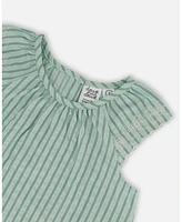 Deux par Baby Girls Chambray Blouse And Short Set Mint Green Striped