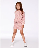 Deux par Big Girls Printed French Terry Sweatshirt Old Pink And Flowers