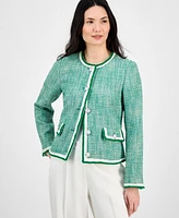 T Tahari Women's Crewneck Button-Front Long-Sleeve Jacket