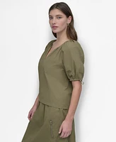 Dkny Women's Bungee-Sleeve Perforated Tech Top