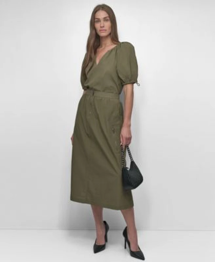 Dkny Womens Bungee Sleeve Top Zip Front Midi Skirt