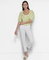 Dkny Women's Zip-Front Puff-Sleeve Scoop-Neck Top