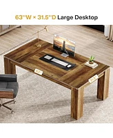 Tribesigns 63-Inch Executive Desk, Large Office Computer Desk, Simple Workstation Writing Table Study Table for Home Office, Rustic Brown