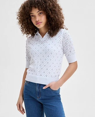 I.n.c. International Concepts Petite Embellished Polo Sweater, Exclusively at Macy's