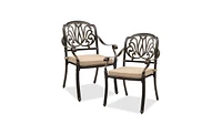 Set of 2 Cast Aluminum Patio Dining Chairs with Cushions, Stackable Outdoor Bistro Chairs for Balcony Backyard Garden Deck