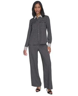 Halston Womens Printed Patch Pocket Shirt Pull On Pants