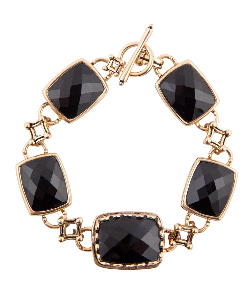 Barse Black Onyx Golden Rectangle Link Bracelet