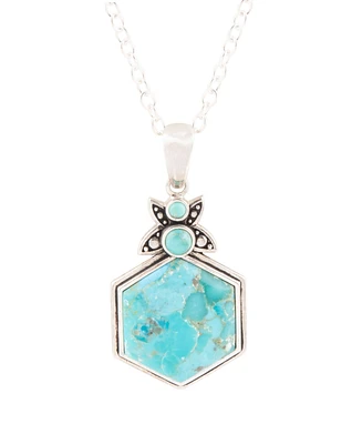 Barse Blue Turquoise and Sterling Silver Hexagon Pendant Necklace