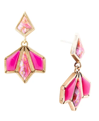 Barse Genuine Pink Agate and Pink Coral Matrix Golden Kite Drop Earrings