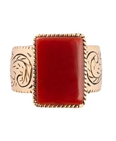 Barse Stamped Orange Carnelian Golden Square Ring