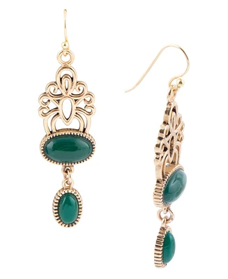 Barse Green Onyx and Golden Oval Drop Earrings