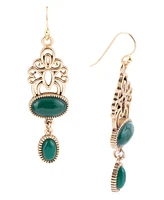 Barse Green Onyx and Golden Oval Drop Earrings