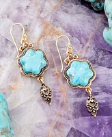 Barse Flower Genuine Blue Turquoise Golden Drop Earrings