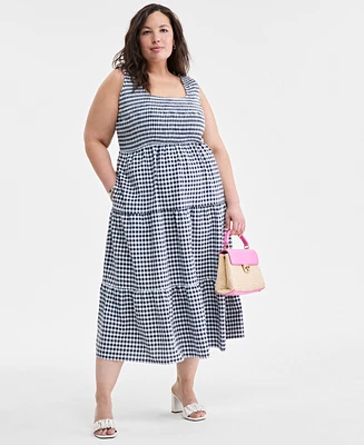 On 34th Trendy Plus Gingham Seersucker Midi Dress, Exclusively at Macy's