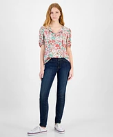 Tommy Hilfiger Women's Floral Tie-Neck Puff-Sleeve Top