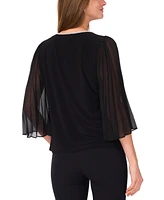 Msk Women's Rhinestone-Trim Flutter-Sleeve Top