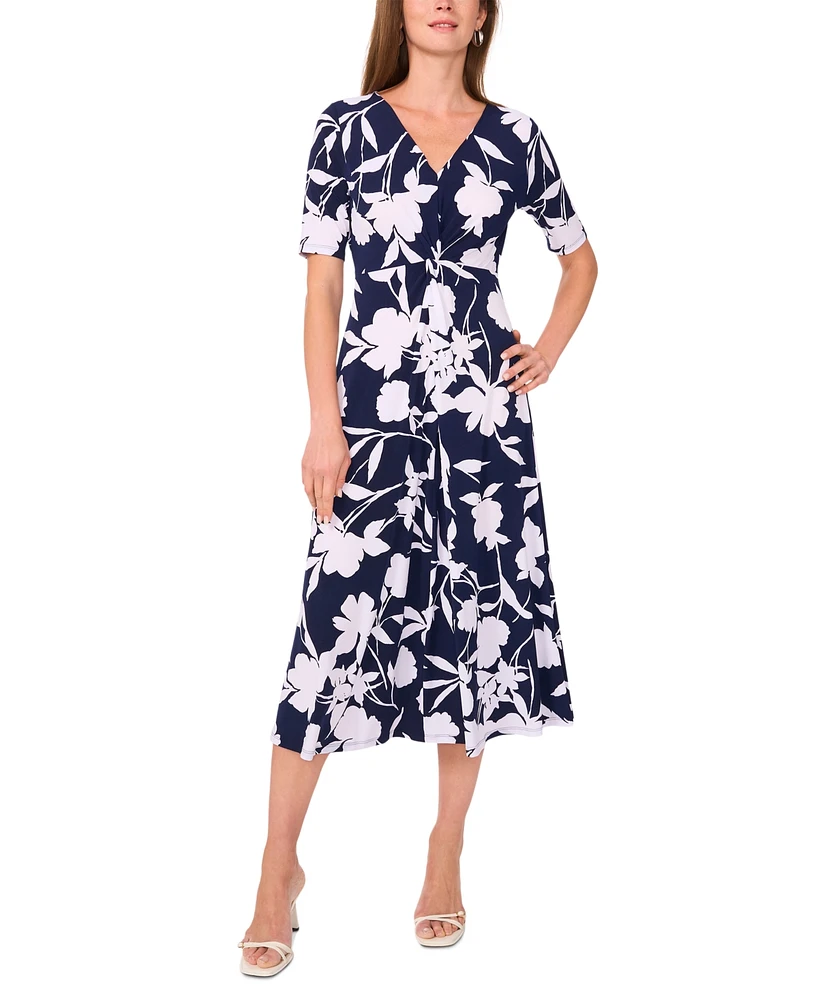 Msk Women's Floral-Print Twist-Front Midi Dress