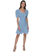 Karl Lagerfeld Paris Women's Tweed Puff-Sleeve Square-Neck Sheath Dress