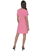 Karl Lagerfeld Paris Women's Flower-Button Square-Neck Sheath Dress