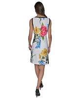 Karl Lagerfeld Paris Women's Printed Contrast-Trim Sleeveless Sheath Dress