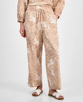 Nautica Jeans Women's Tile-Print Linen-Blend Wide-Leg Pants