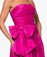 Xscape Women's Bow-Trim Ruched Strapless Gown