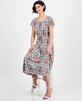 Nautica Jeans Women's Floral-Print Flutter-Sleeve Maxi Dress